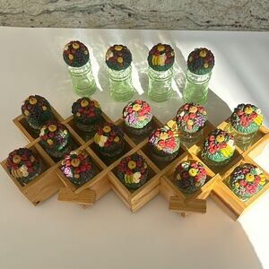 Decorative Glass Spice Rack with Wooden Holder